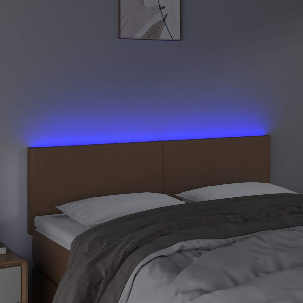 Κεφαλάρι Κρεβατιού LED Καφέ 144x5x78/88 εκ. από Συνθετικό Δέρμα - Pakobazaar