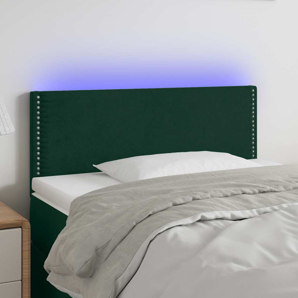 Κεφαλάρι Κρεβατιού LED Σκούρο Πράσινο 90x5x78/88 εκ. Βελούδινο