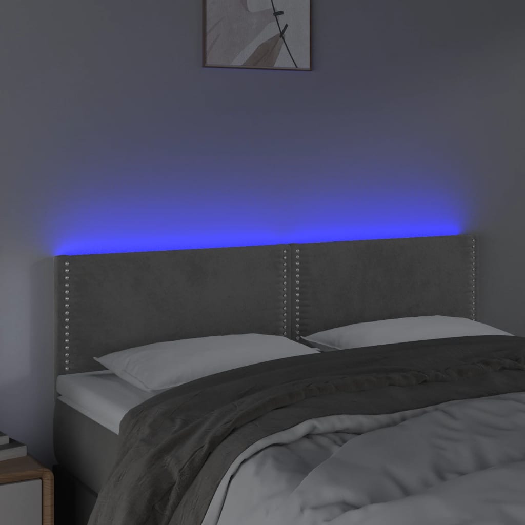 Κεφαλάρι Κρεβατιού LED Ανοιχτό Γκρι 144x5x78/88 εκ. Βελούδινο