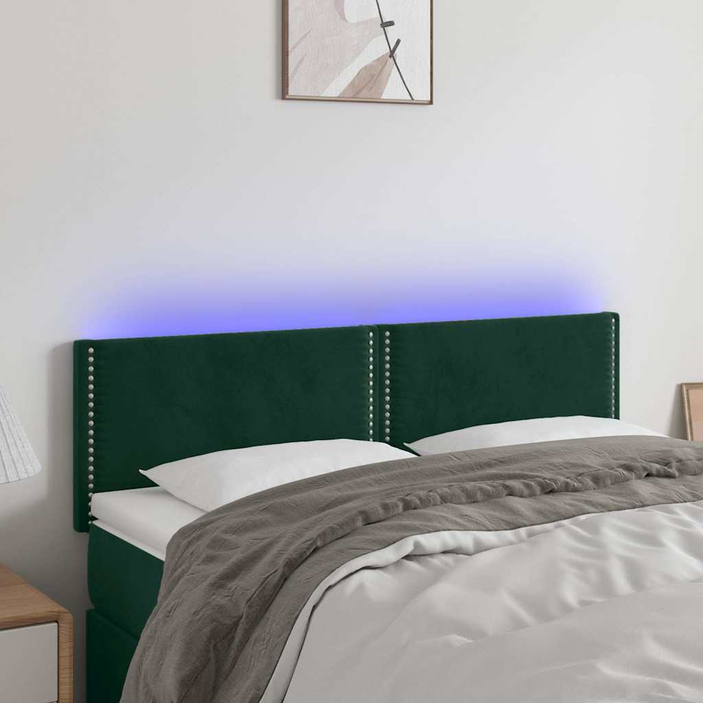 Κεφαλάρι Κρεβατιού LED Σκούρο Πράσινο 144x5x78/88 εκ. Βελούδινο - Pakobazaar