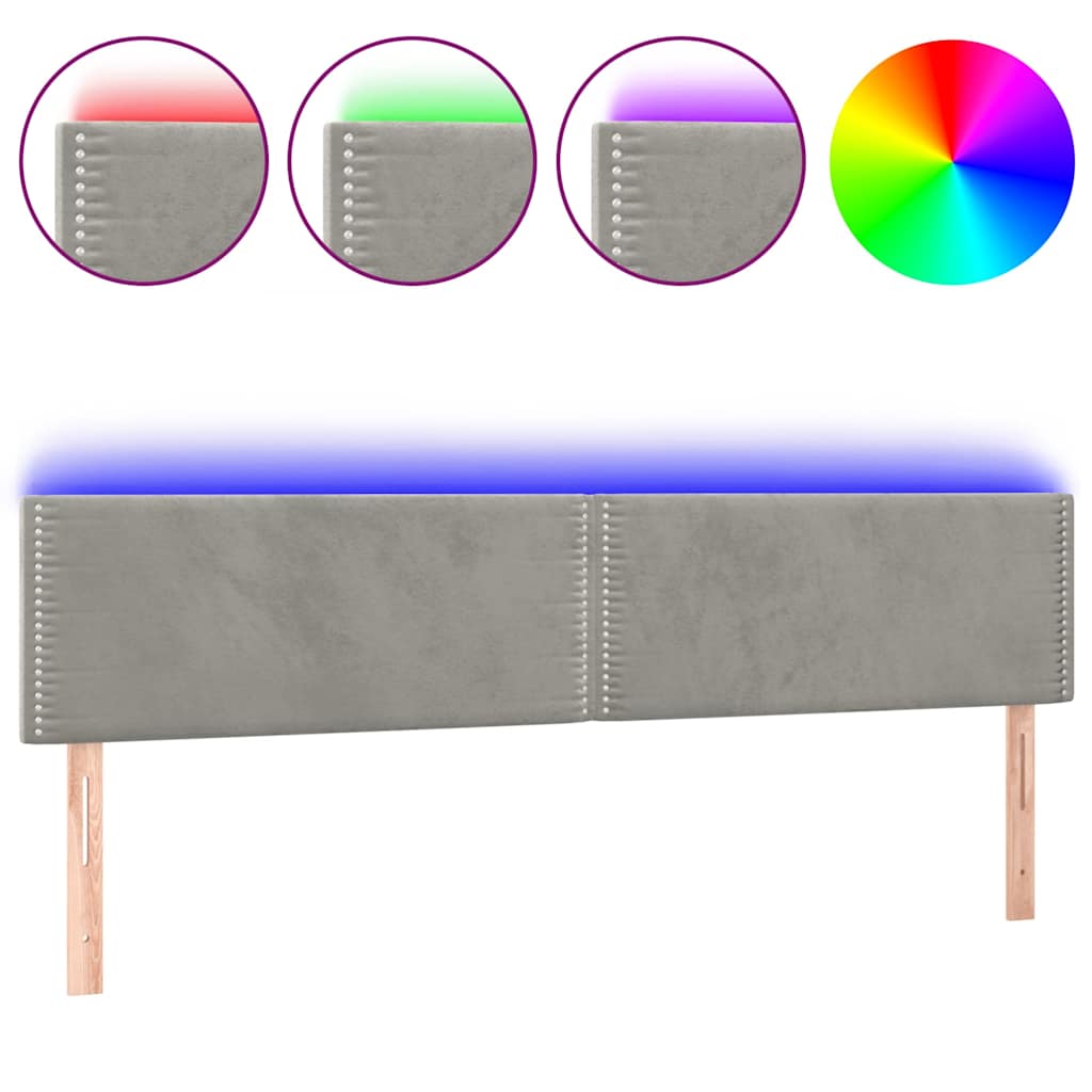 Κεφαλάρι Κρεβατιού LED Ανοιχτό Γκρι 180x5x78/88 εκ. Βελούδινο