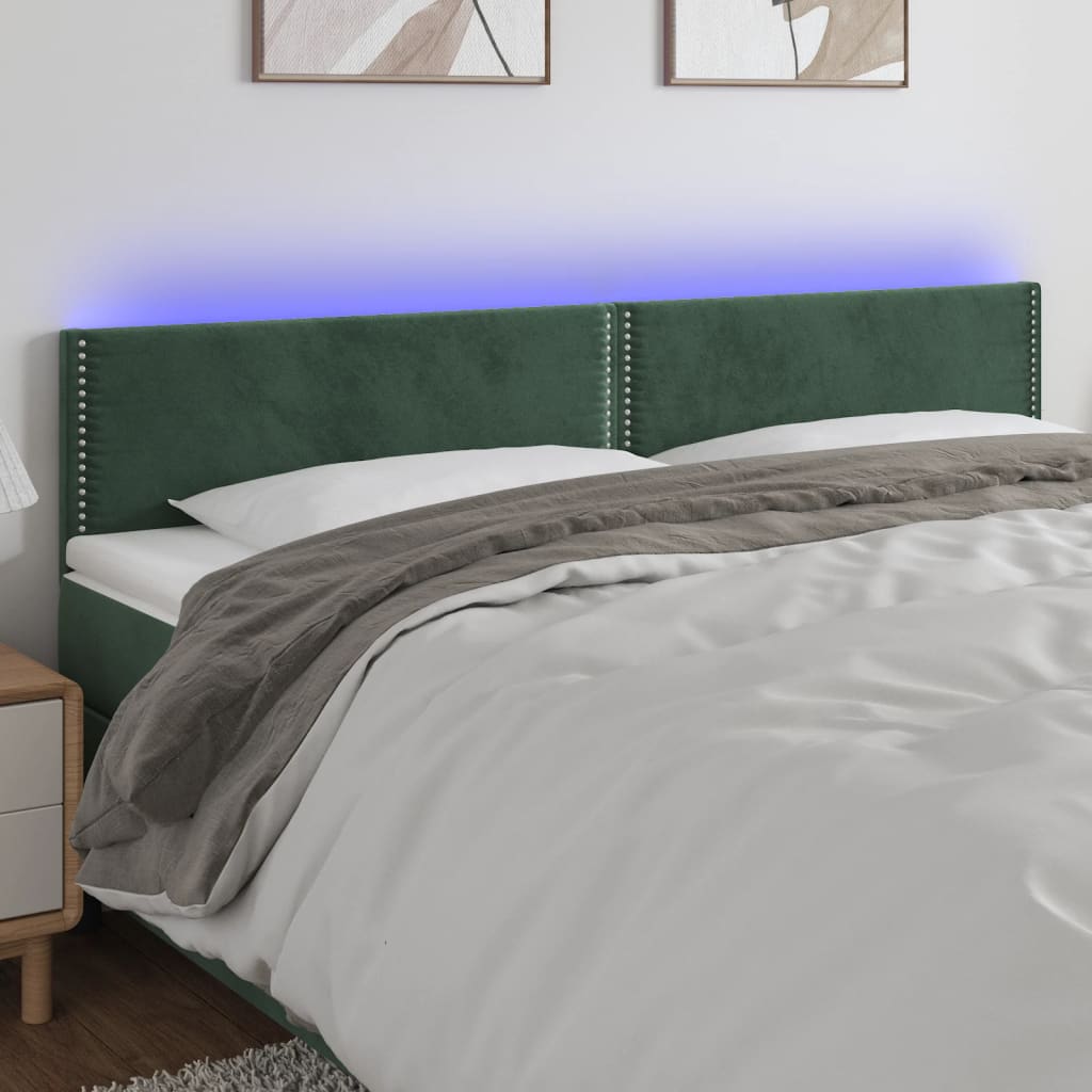 Κεφαλάρι Κρεβατιού LED Σκούρο Πράσινο 180x5x78/88 εκ. Βελούδινο
