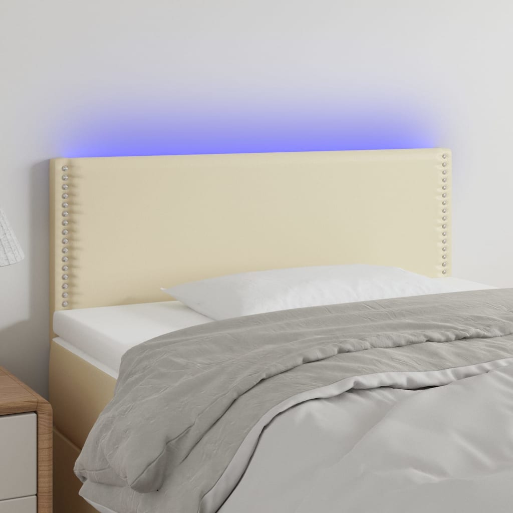 Κεφαλάρι Κρεβατιού LED Κρεμ 90x5x78/88 εκ. από Συνθετικό Δέρμα