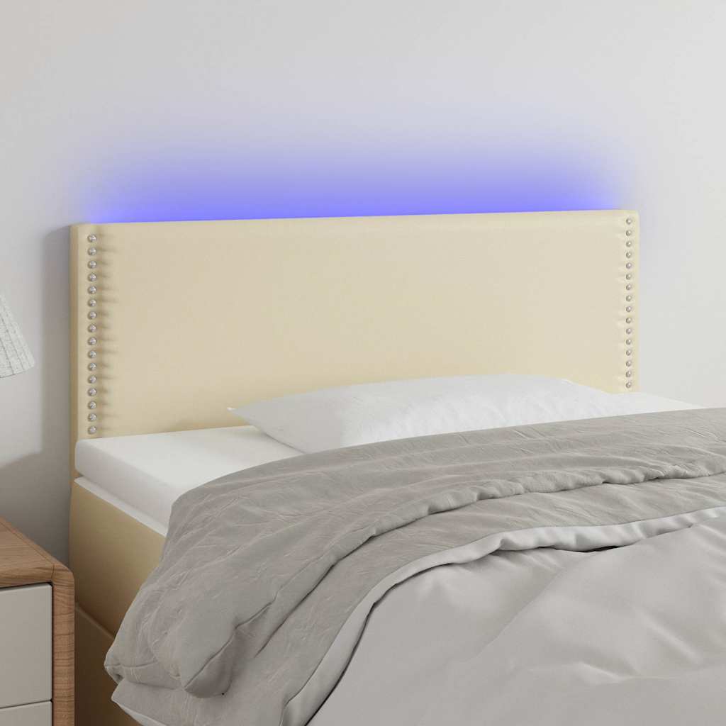Κεφαλάρι Κρεβατιού LED Κρεμ 100x5x78/88 εκ. από Συνθετικό Δέρμα