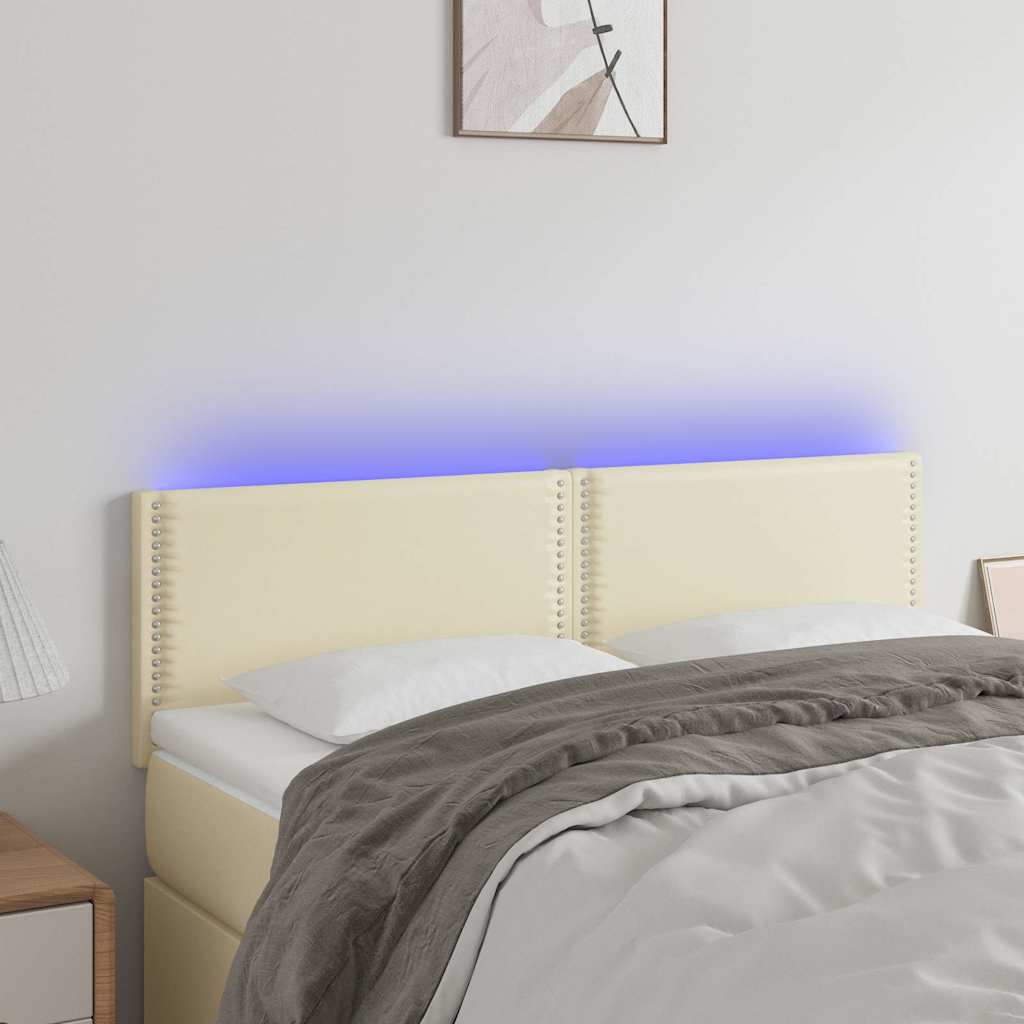 Κεφαλάρι Κρεβατιού LED Κρεμ 144x5x78/88 εκ. από Συνθετικό Δέρμα