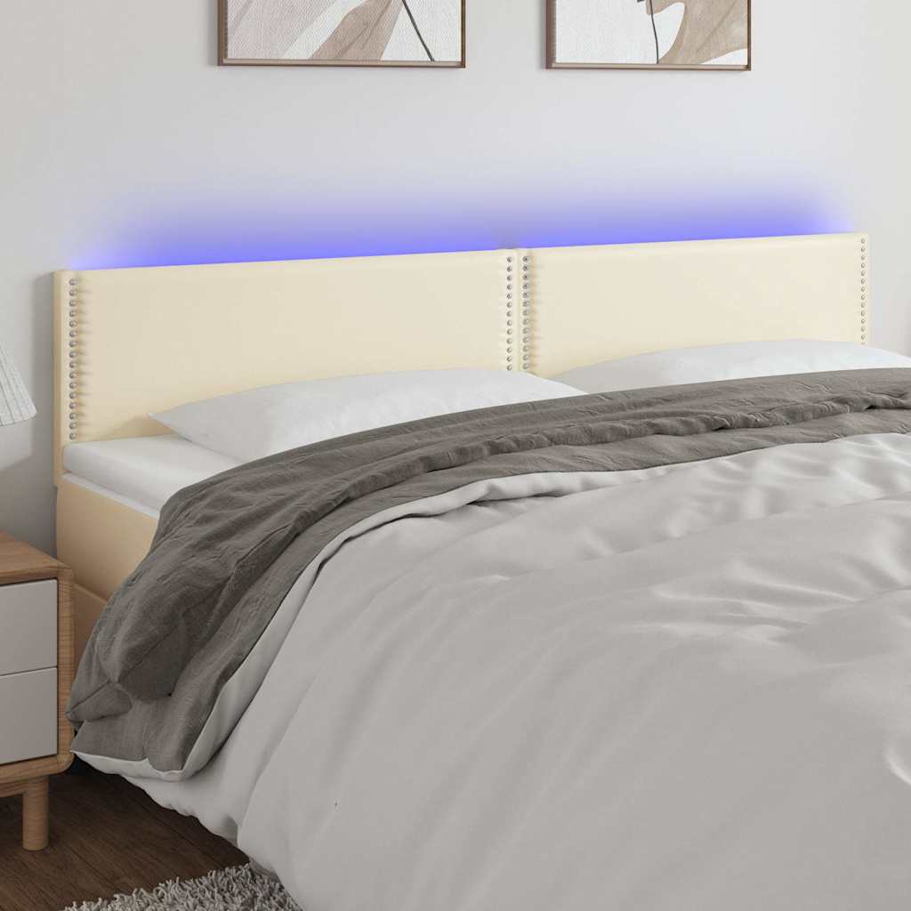 Κεφαλάρι Κρεβατιού LED Κρεμ 180x5x78/88 εκ. από Συνθετικό Δέρμα - Pakobazaar