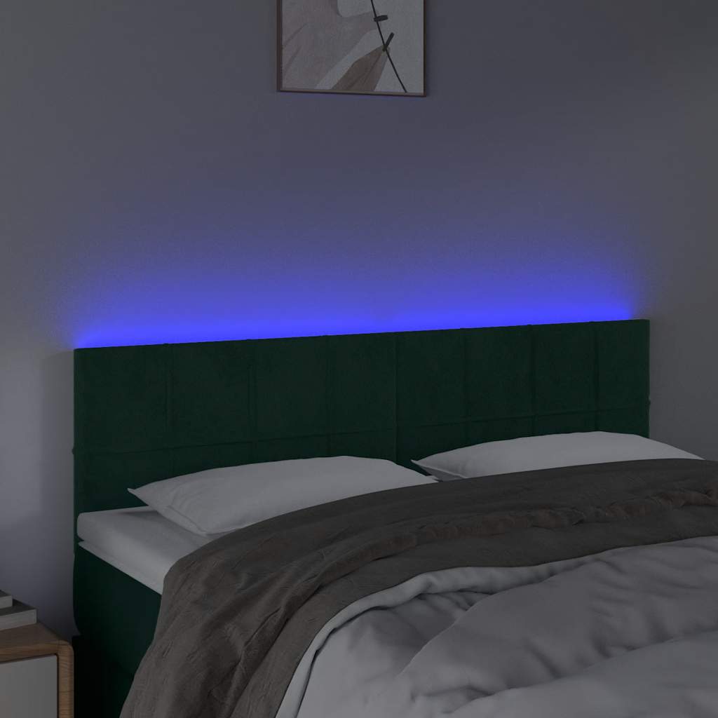Κεφαλάρι Κρεβατιού LED Σκούρο Πράσινο 144x5x78/88 εκ. Βελούδινο