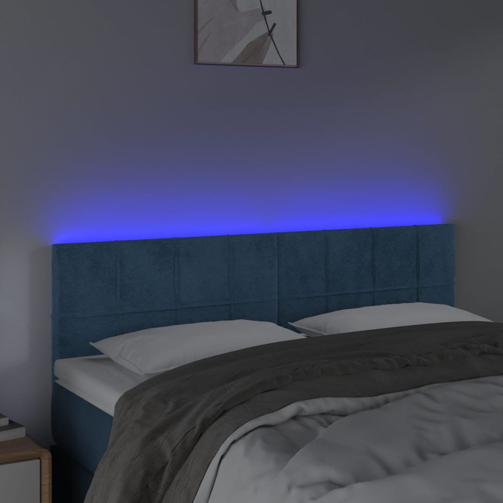 Κεφαλάρι Κρεβατιού LED Σκούρο Μπλε 144x5x78/88 εκ. Βελούδινο - Pakobazaar
