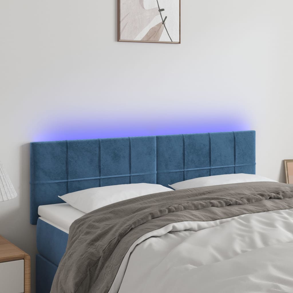 Κεφαλάρι Κρεβατιού LED Σκούρο Μπλε 144x5x78/88 εκ. Βελούδινο - Pakobazaar