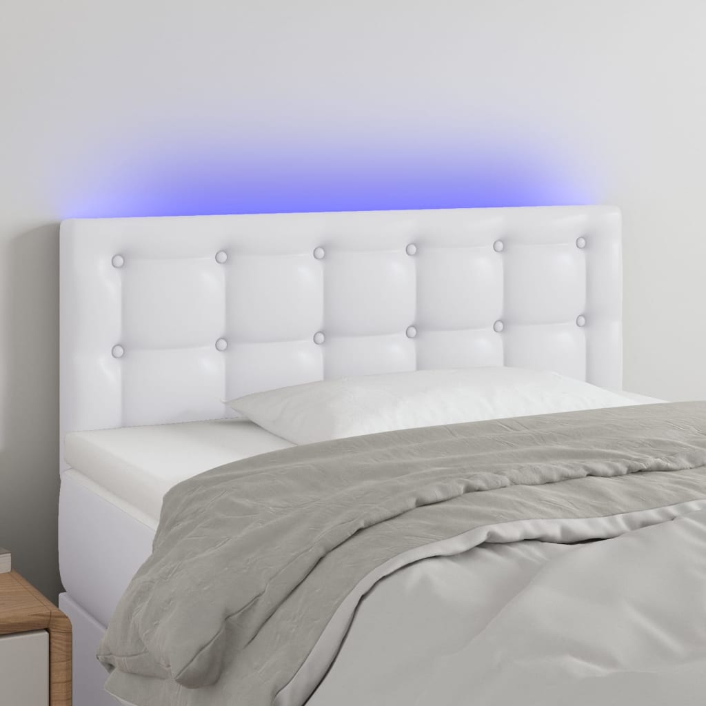 Κεφαλάρι Κρεβατιού LED Λευκό 90x5x78/88 εκ. από Συνθετικό Δέρμα