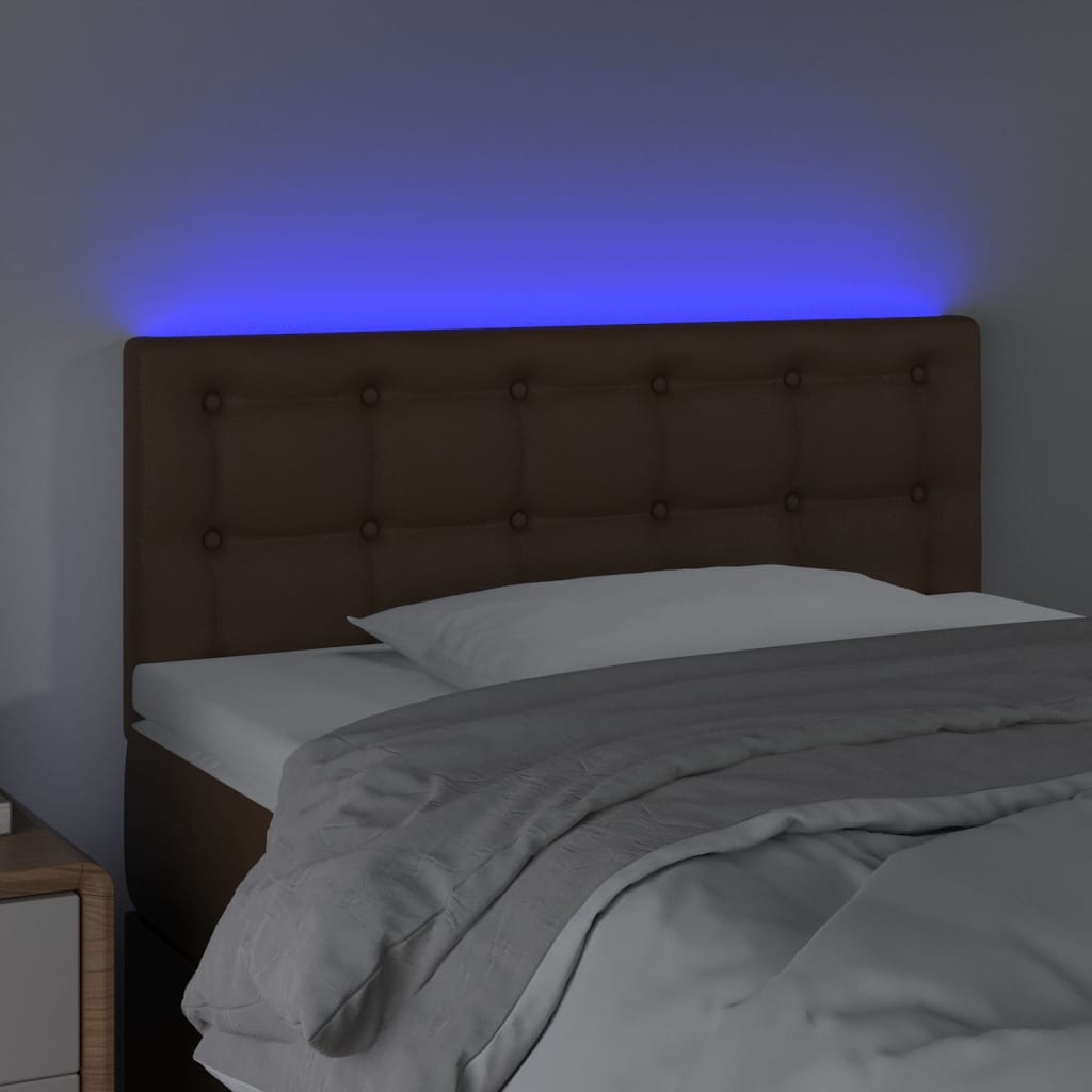 Κεφαλάρι Κρεβατιού LED Καφέ 90x5x78/88 εκ. από Συνθετικό Δέρμα