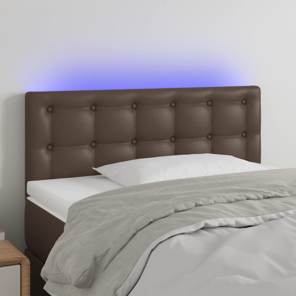 Κεφαλάρι Κρεβατιού LED Καφέ 90x5x78/88 εκ. από Συνθετικό Δέρμα