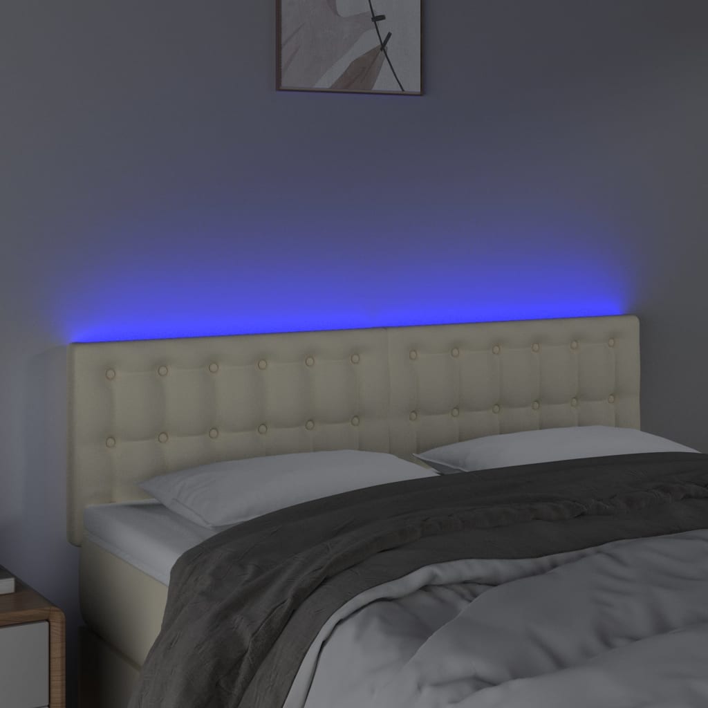 Κεφαλάρι Κρεβατιού LED Κρεμ 144x5x78/88 εκ. από Συνθετικό Δέρμα