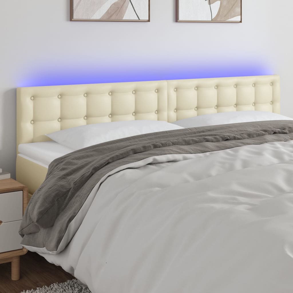 Κεφαλάρι Κρεβατιού LED Κρεμ 180x5x78/88 εκ. από Συνθετικό Δέρμα - Pakobazaar
