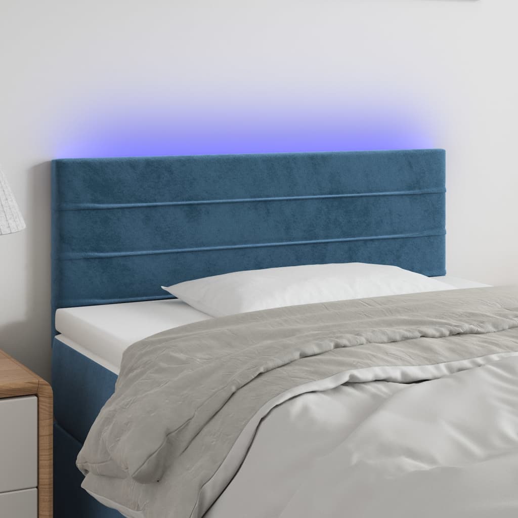 Κεφαλάρι Κρεβατιού LED Σκούρο Μπλε 100x5x78/88 εκ. Βελούδινο