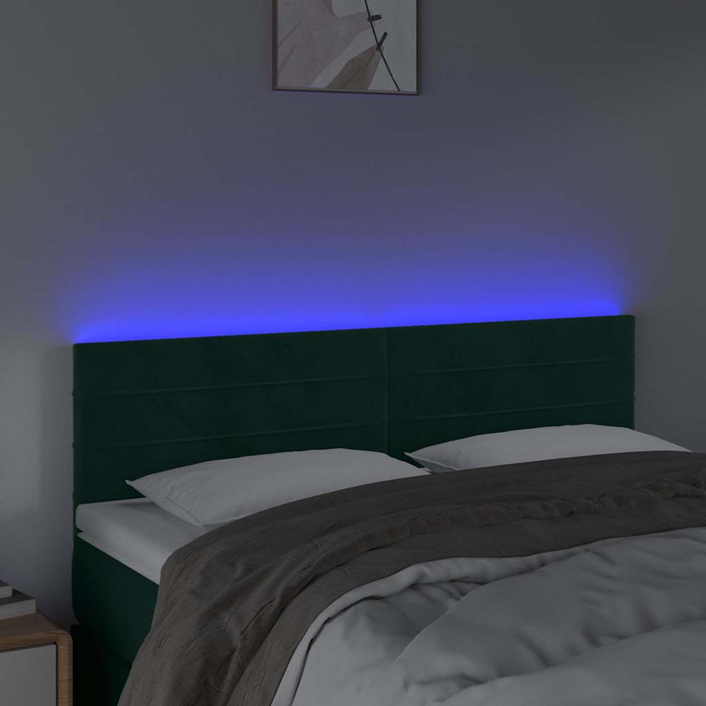 Κεφαλάρι Κρεβατιού LED Σκούρο Πράσινο 144x5x78/88 εκ. Βελούδινο
