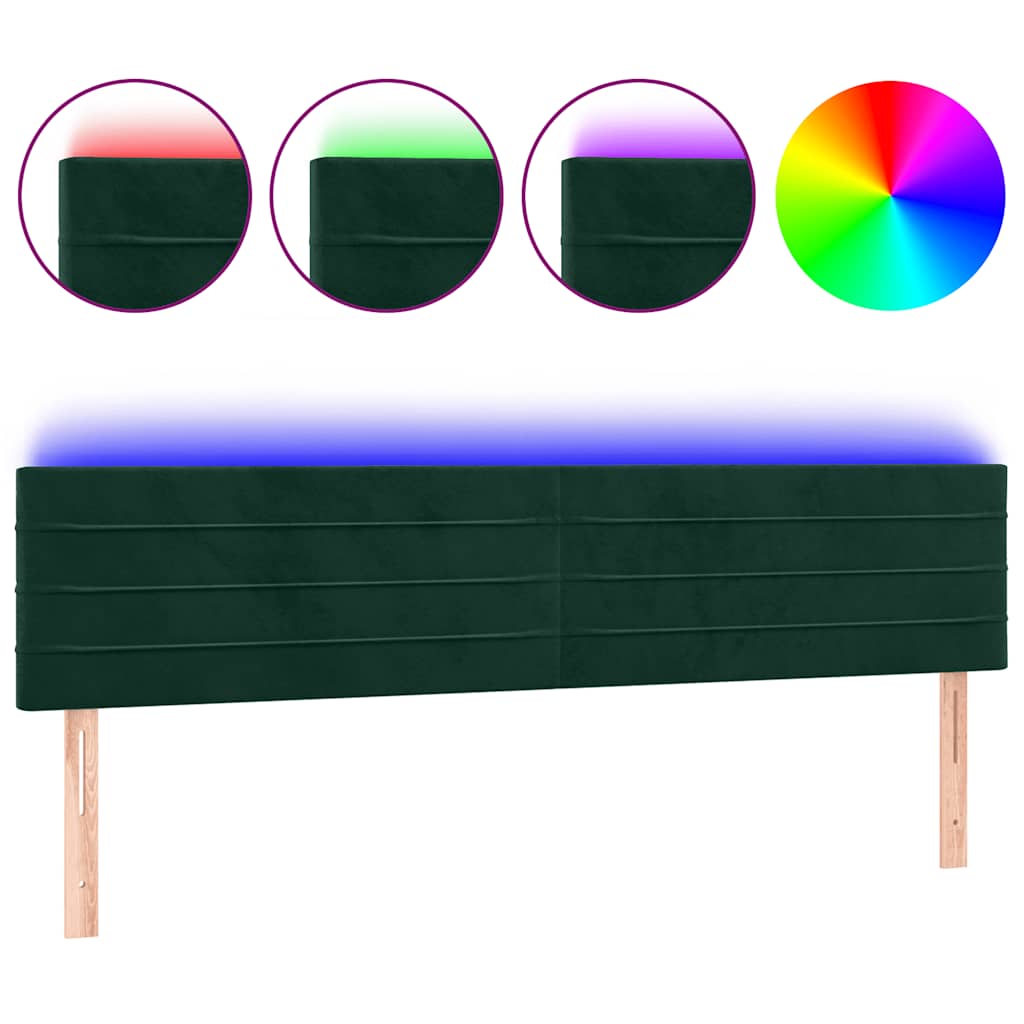 Κεφαλάρι Κρεβατιού LED Σκούρο Πράσινο 160x5x78/88 εκ. Βελούδινο