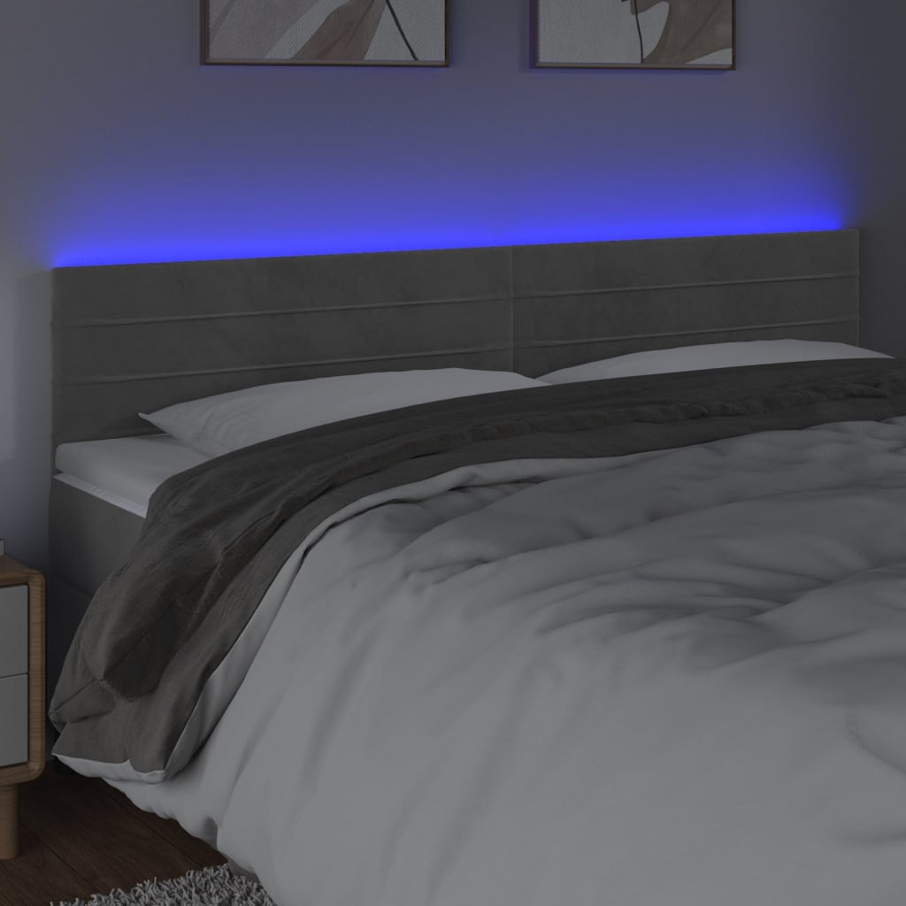 Κεφαλάρι Κρεβατιού LED Ανοιχτό Γκρι 180x5x78/88 εκ. Βελούδινο