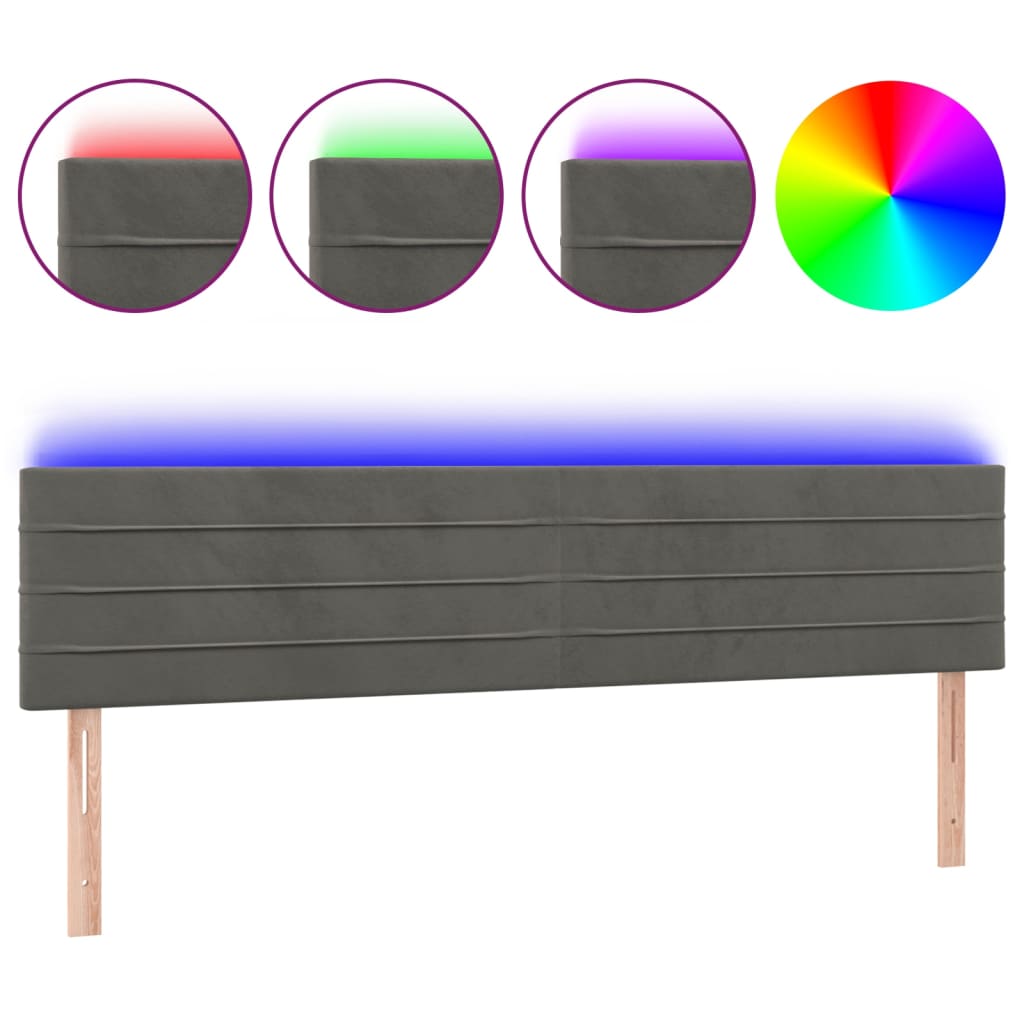 Κεφαλάρι Κρεβατιού LED Σκούρο Γκρι 180x5x78/88 εκ. Βελούδινο - Pakobazaar