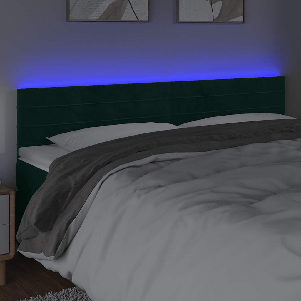 Κεφαλάρι Κρεβατιού LED Σκούρο Πράσινο 200x5x78/88 εκ. Βελούδινο