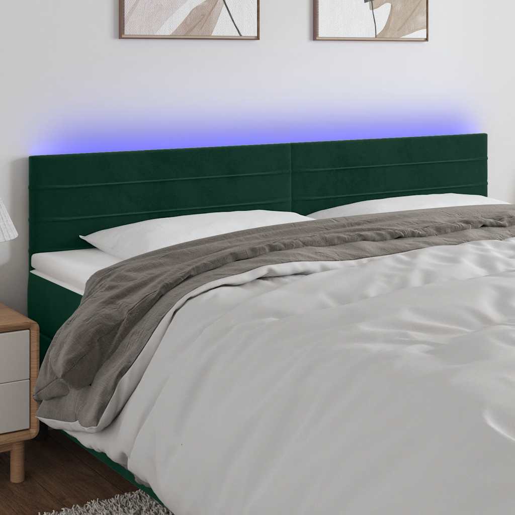Κεφαλάρι Κρεβατιού LED Σκούρο Πράσινο 200x5x78/88 εκ. Βελούδινο