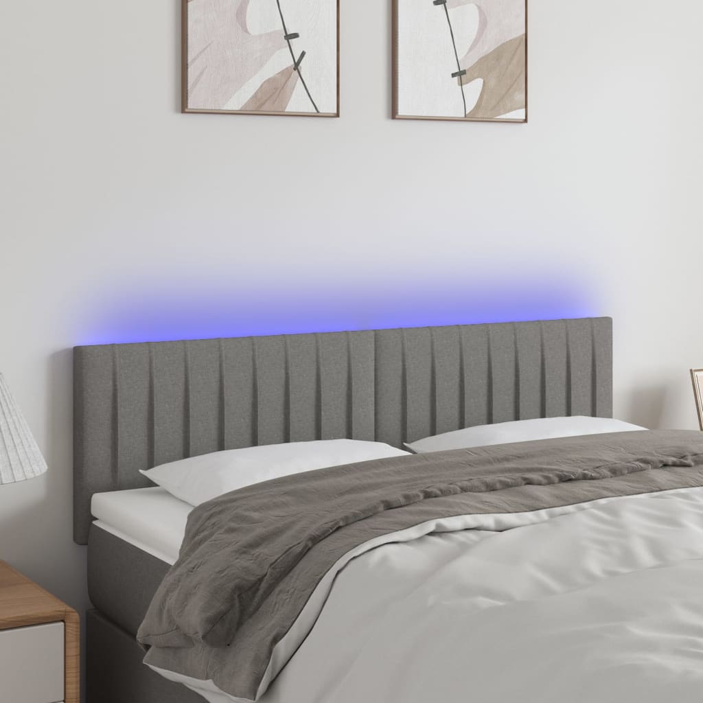 Κεφαλάρι Κρεβατιού LED Σκούρο Γκρι 144x5x78/88 εκ. Υφασμάτινο - Pakobazaar