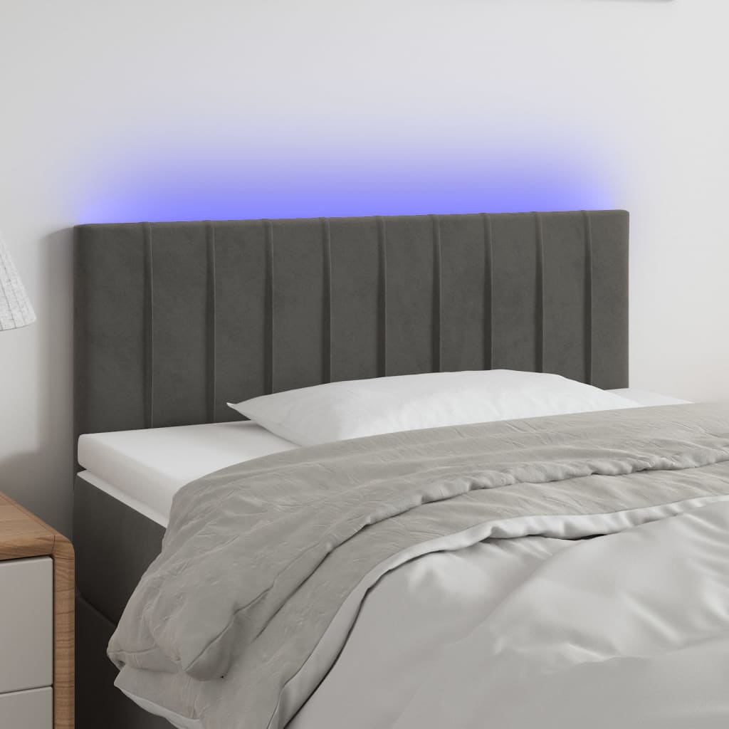 Κεφαλάρι Κρεβατιού LED Σκούρο Γκρι 80x5x78/88 εκ. Βελούδινο