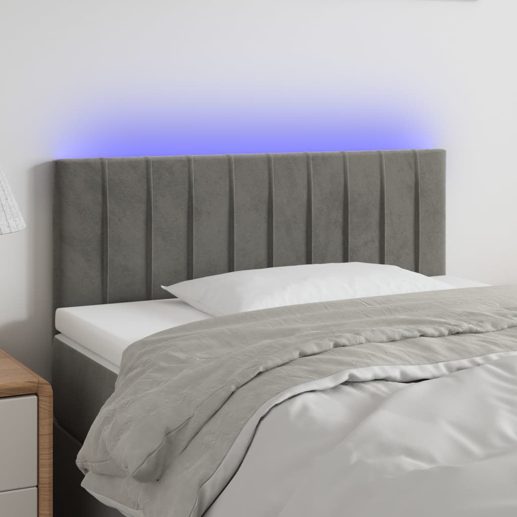Κεφαλάρι Κρεβατιού LED Ανοιχτό Γκρι 90x5x78/88 εκ. Βελούδινο