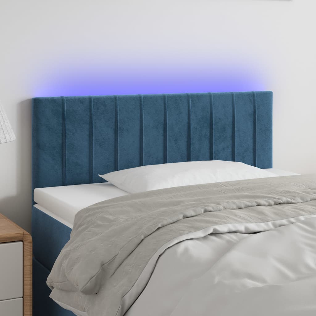 Κεφαλάρι Κρεβατιού LED Σκούρο Μπλε 100x5x78/88 εκ. Βελούδινο