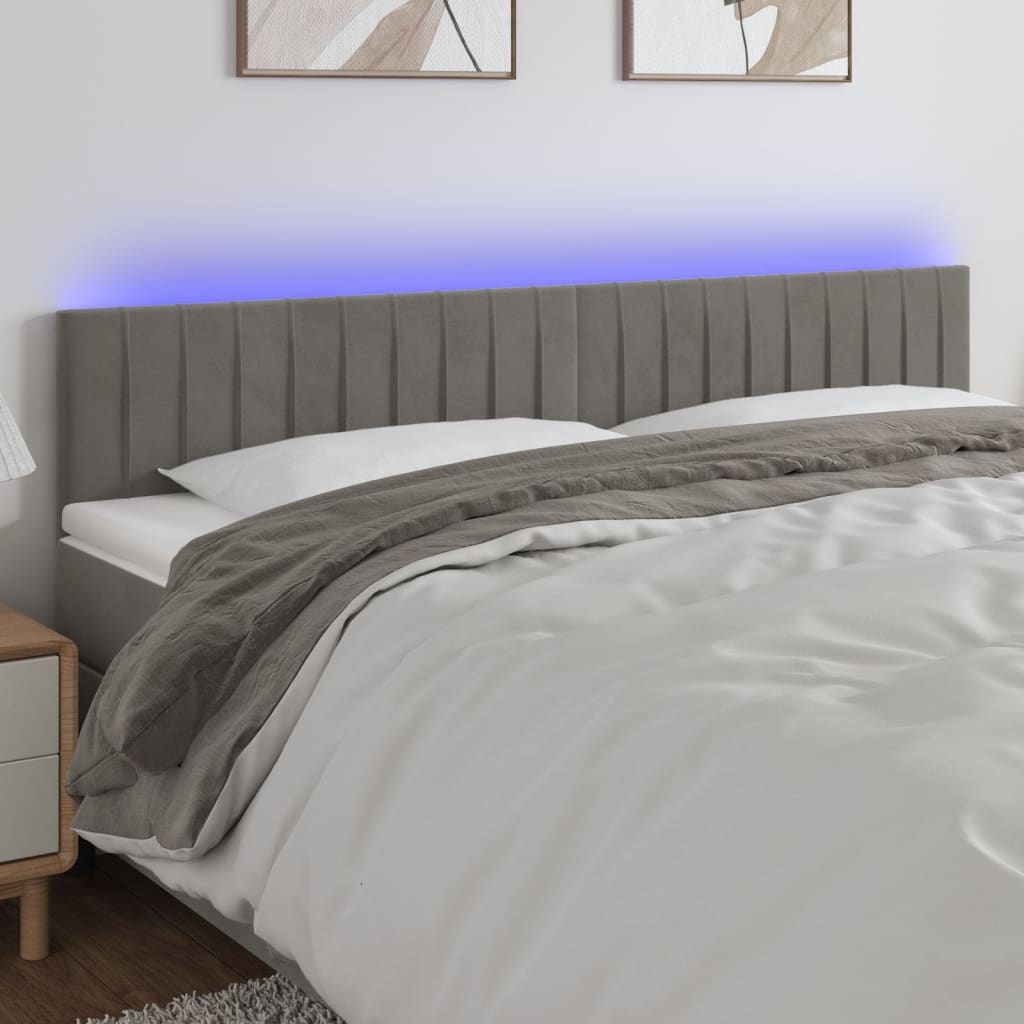 Κεφαλάρι Κρεβατιού LED Ανοιχτό Γκρι 160x5x78/88 εκ. Βελούδινο