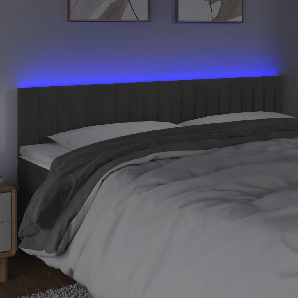 Κεφαλάρι Κρεβατιού LED Σκούρο Γκρι 160x5x78/88 εκ. Βελούδινο