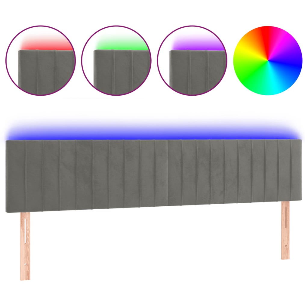 Κεφαλάρι Κρεβατιού LED Ανοιχτό Γκρι 180x5x78/88 εκ. Βελούδινο