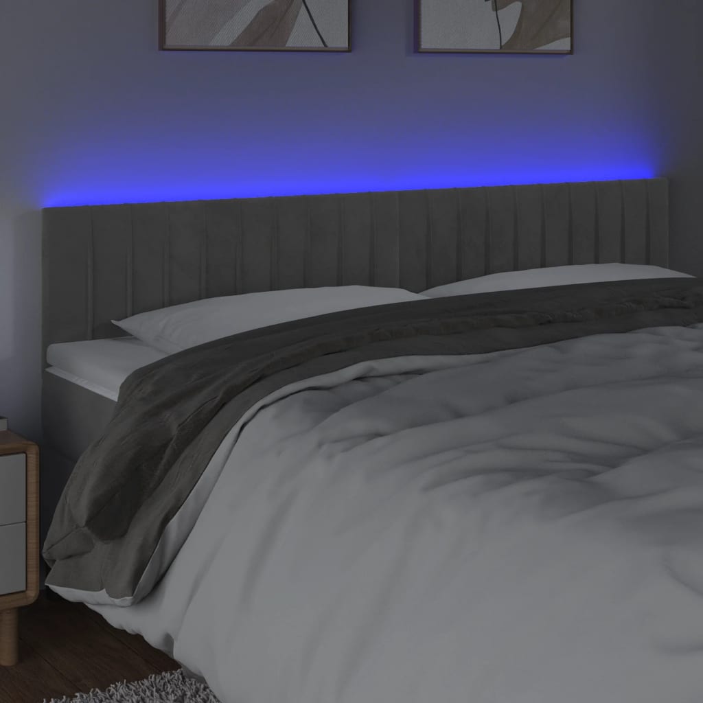 Κεφαλάρι Κρεβατιού LED Ανοιχτό Γκρι 180x5x78/88 εκ. Βελούδινο