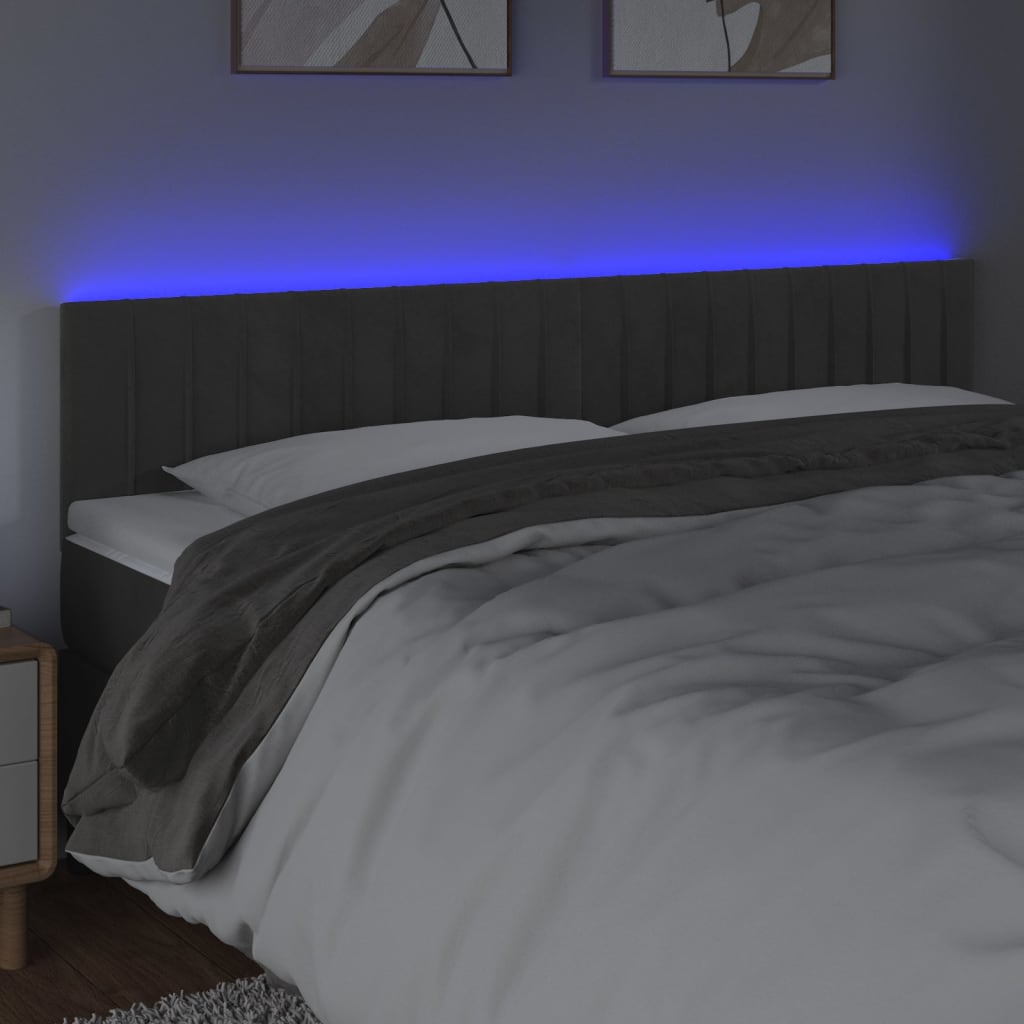 Κεφαλάρι Κρεβατιού LED Σκούρο Γκρι 180x5x78/88 εκ. Βελούδινο