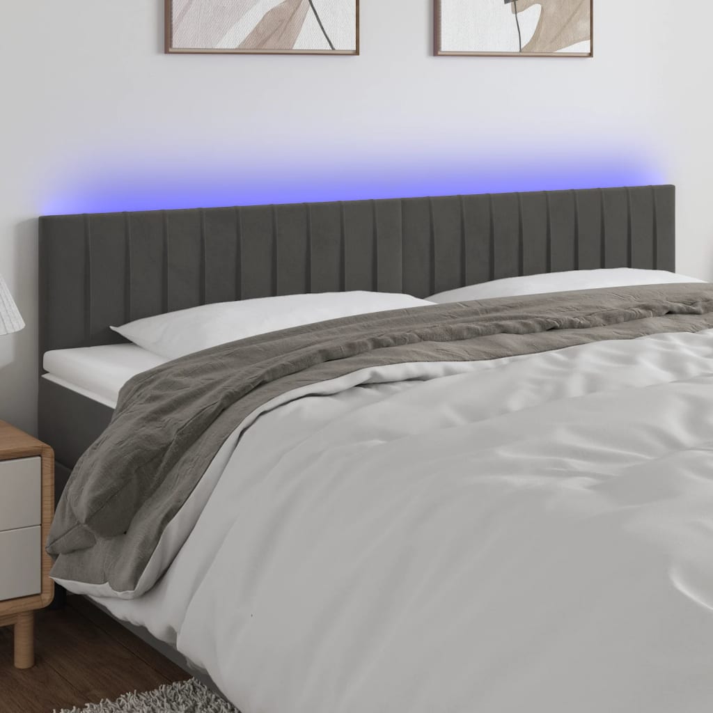 Κεφαλάρι Κρεβατιού LED Σκούρο Γκρι 180x5x78/88 εκ. Βελούδινο