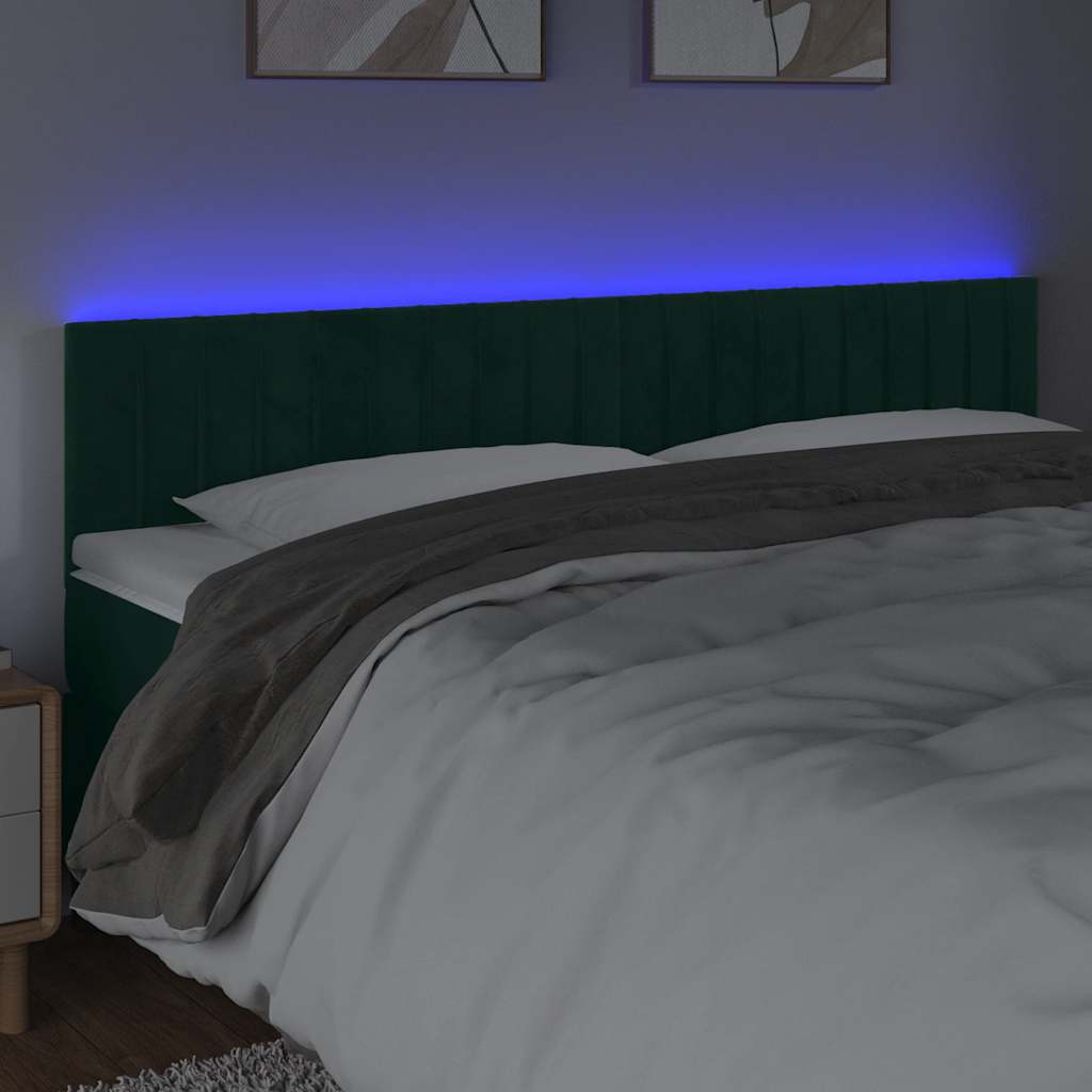 Κεφαλάρι Κρεβατιού LED Σκούρο Πράσινο 180x5x78/88 εκ. Βελούδινο