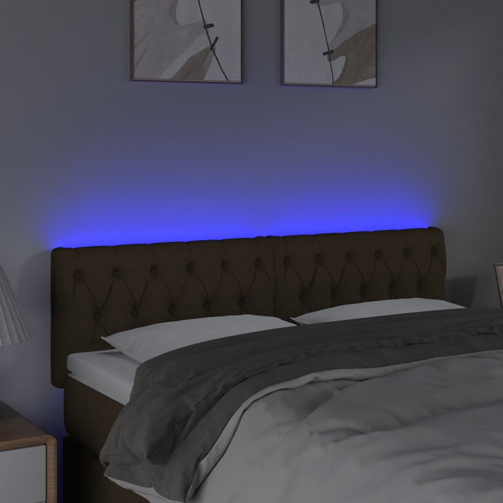 Κεφαλάρι Κρεβατιού LED Σκούρο Καφέ 144x7x78/88 εκ. Υφασμάτινο - Pakobazaar