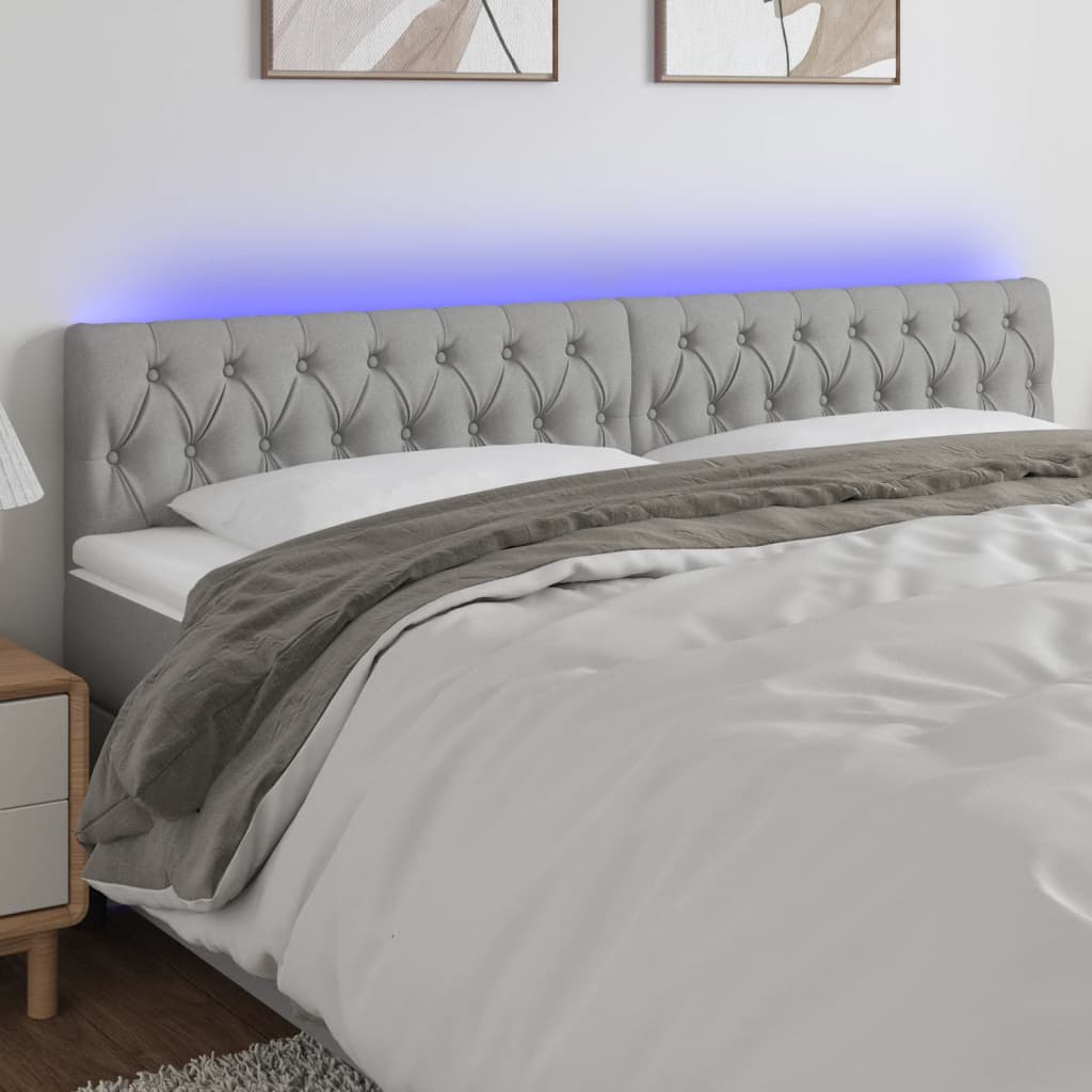 Κεφαλάρι Κρεβατιού LED Ανοιχτό Γκρι 180x7x78/88 εκ. Υφασμάτινο - Pakobazaar