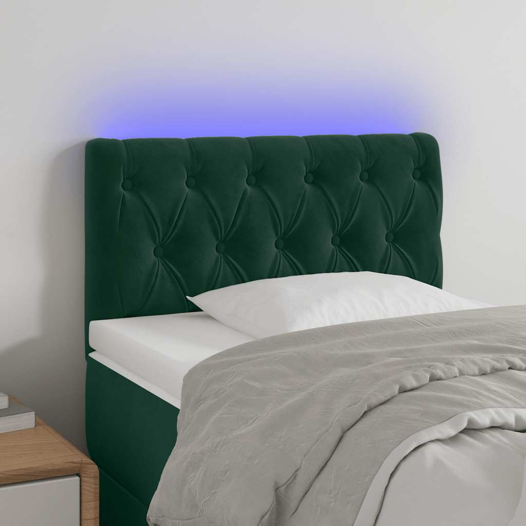 Κεφαλάρι Κρεβατιού LED Σκούρο Πράσινο 80x7x78/88 εκ. Βελούδινο