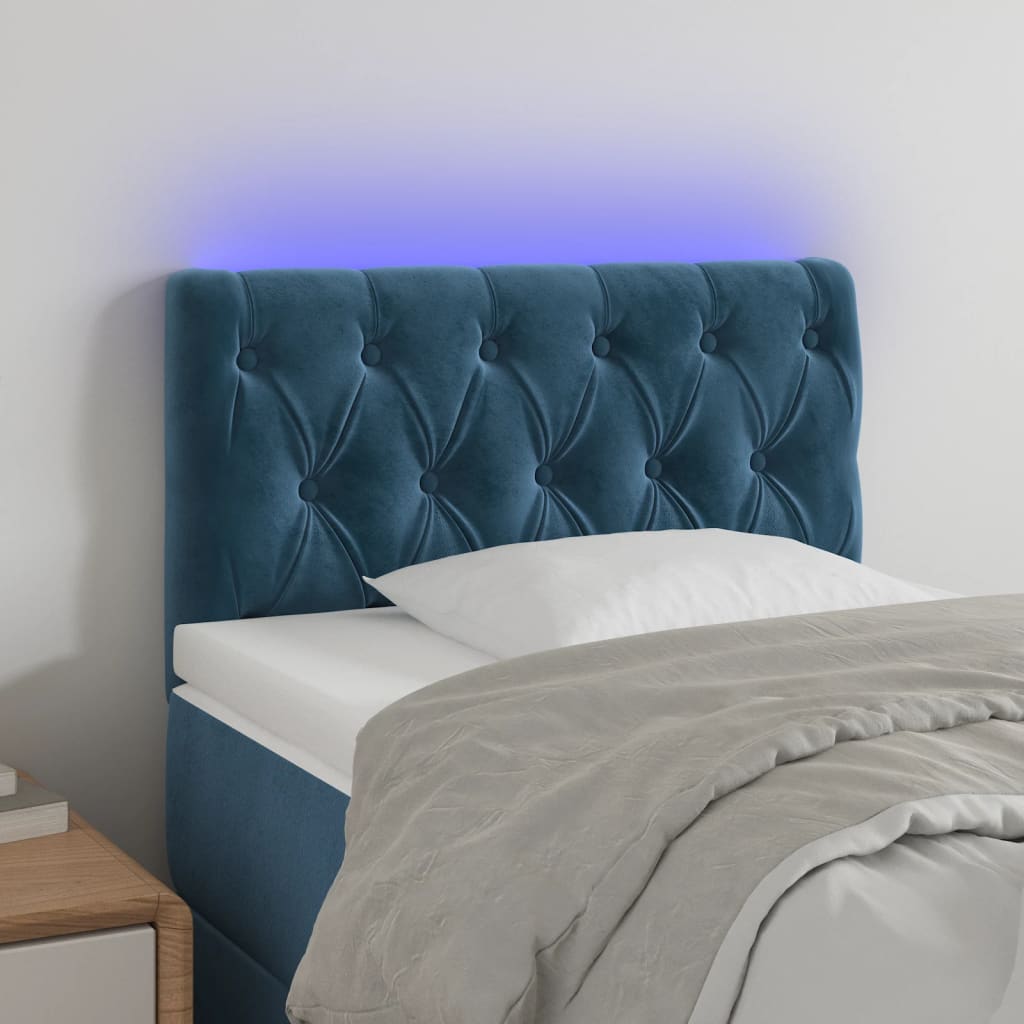 Κεφαλάρι Κρεβατιού LED Σκούρο Μπλε 80x7x78/88 εκ. Βελούδινο