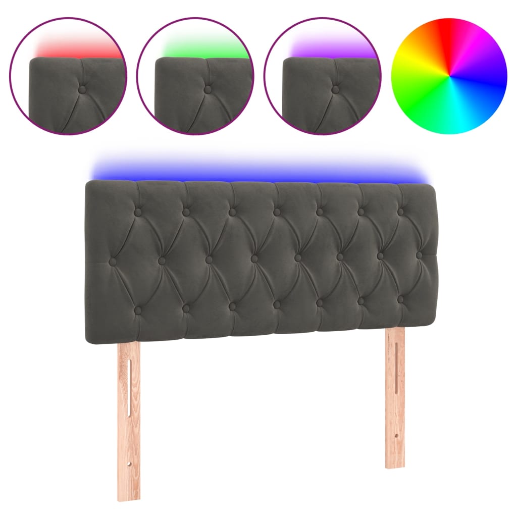 Κεφαλάρι Κρεβατιού LED Σκούρο Γκρι 100x7x78/88 εκ. Βελούδινο