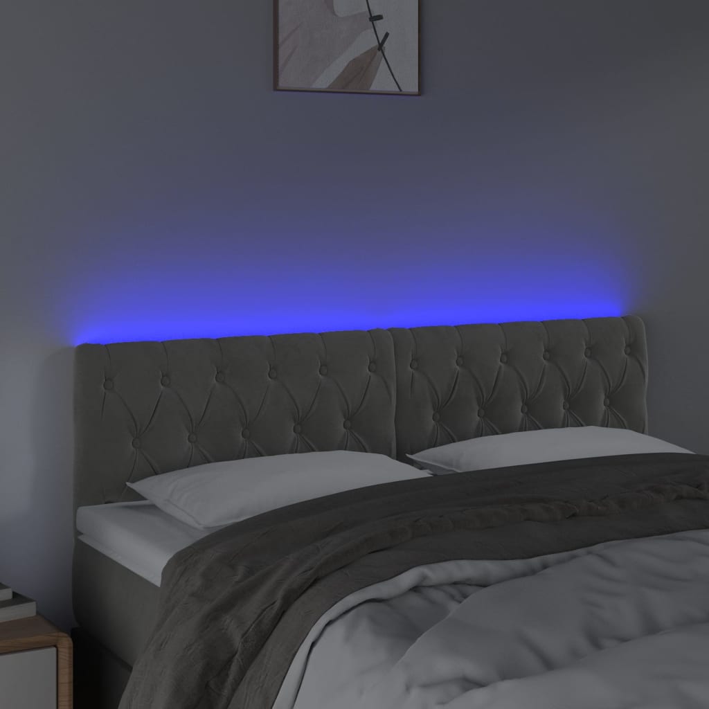 Κεφαλάρι Κρεβατιού LED Ανοιχτό Γκρι 144x7x78/88 εκ. Βελούδινο