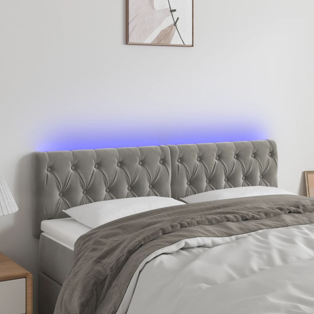 Κεφαλάρι Κρεβατιού LED Ανοιχτό Γκρι 144x7x78/88 εκ. Βελούδινο