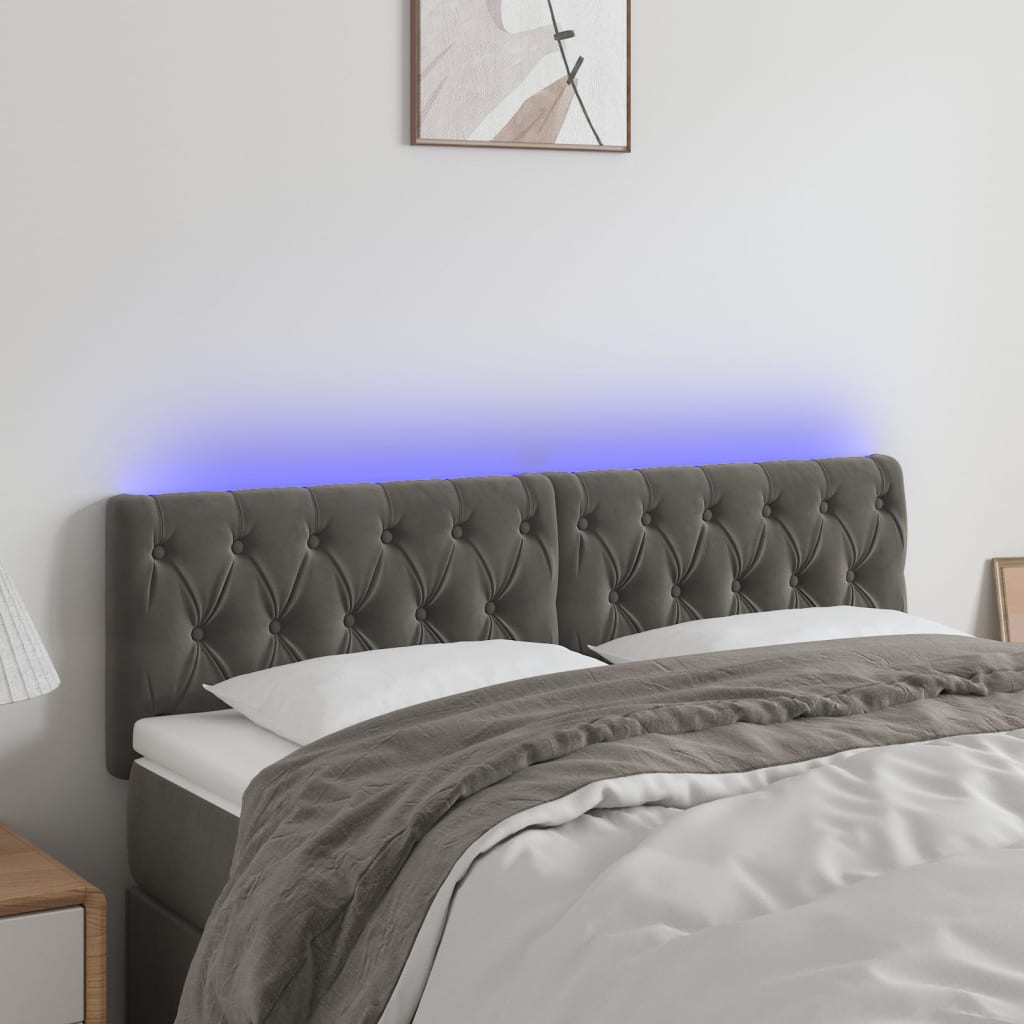 Κεφαλάρι Κρεβατιού LED Σκούρο Γκρι 144x7x78/88 εκ. Βελούδινο
