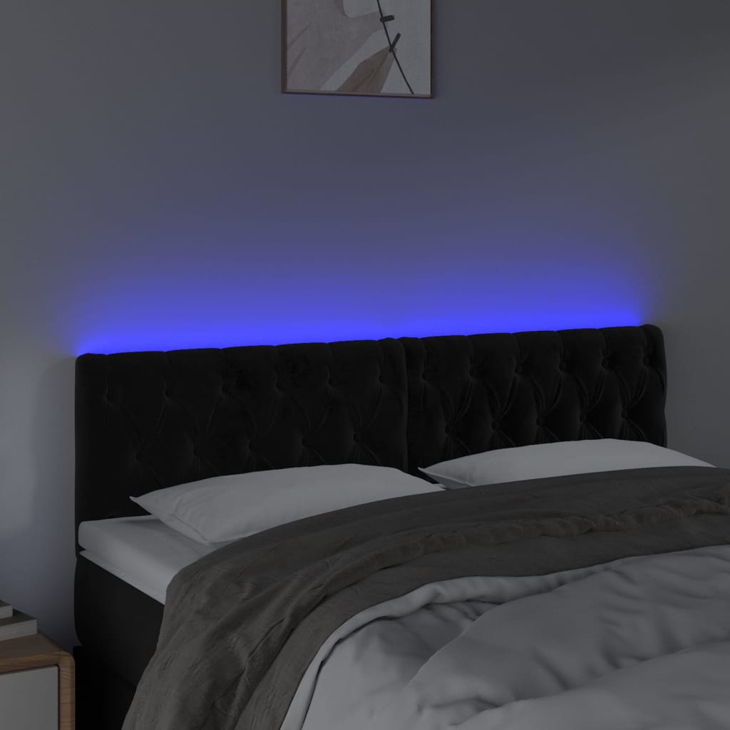 Κεφαλάρι Κρεβατιού LED Μαύρο 144x7x78/88 εκ. Βελούδινο