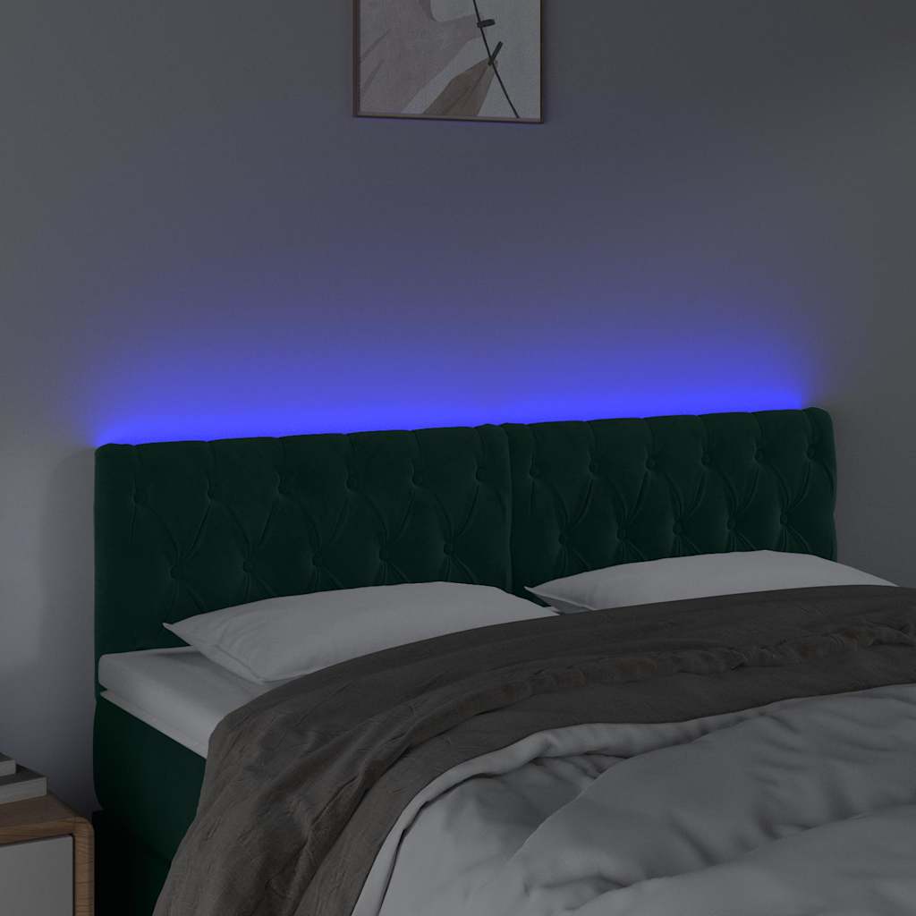 Κεφαλάρι Κρεβατιού LED Σκούρο Πράσινο 144x7x78/88 εκ. Βελούδινο