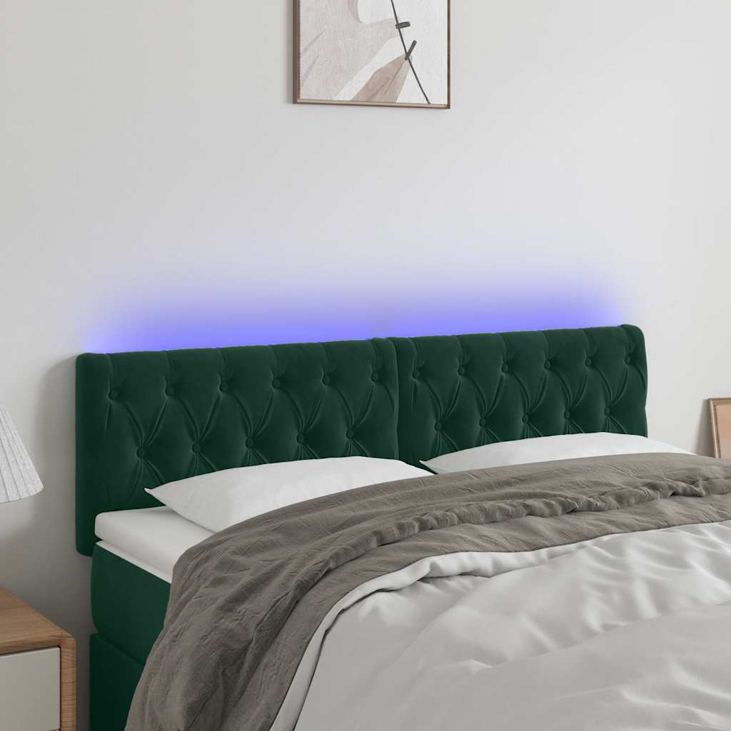 Κεφαλάρι Κρεβατιού LED Σκούρο Πράσινο 144x7x78/88 εκ. Βελούδινο