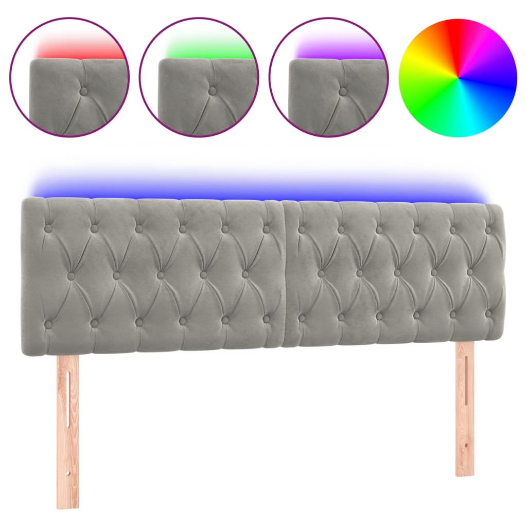Κεφαλάρι Κρεβατιού LED Ανοιχτό Γκρι 160x7x78/88 εκ. Βελούδινο