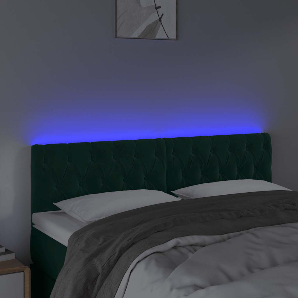 Κεφαλάρι Κρεβατιού LED Σκούρο Πράσινο 160x7x78/88 εκ. Βελούδινο