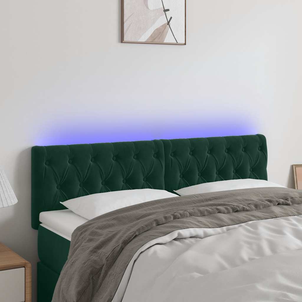 Κεφαλάρι Κρεβατιού LED Σκούρο Πράσινο 160x7x78/88 εκ. Βελούδινο